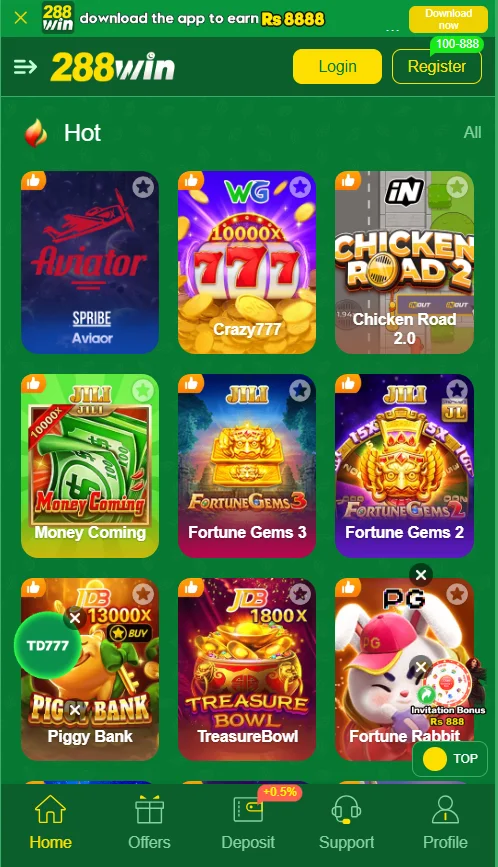 288win game interface after log in