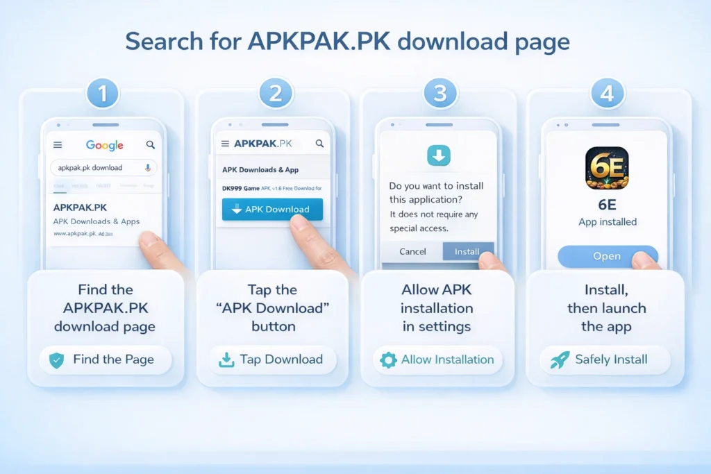 Android user installing 6E Game APK from trusted download source