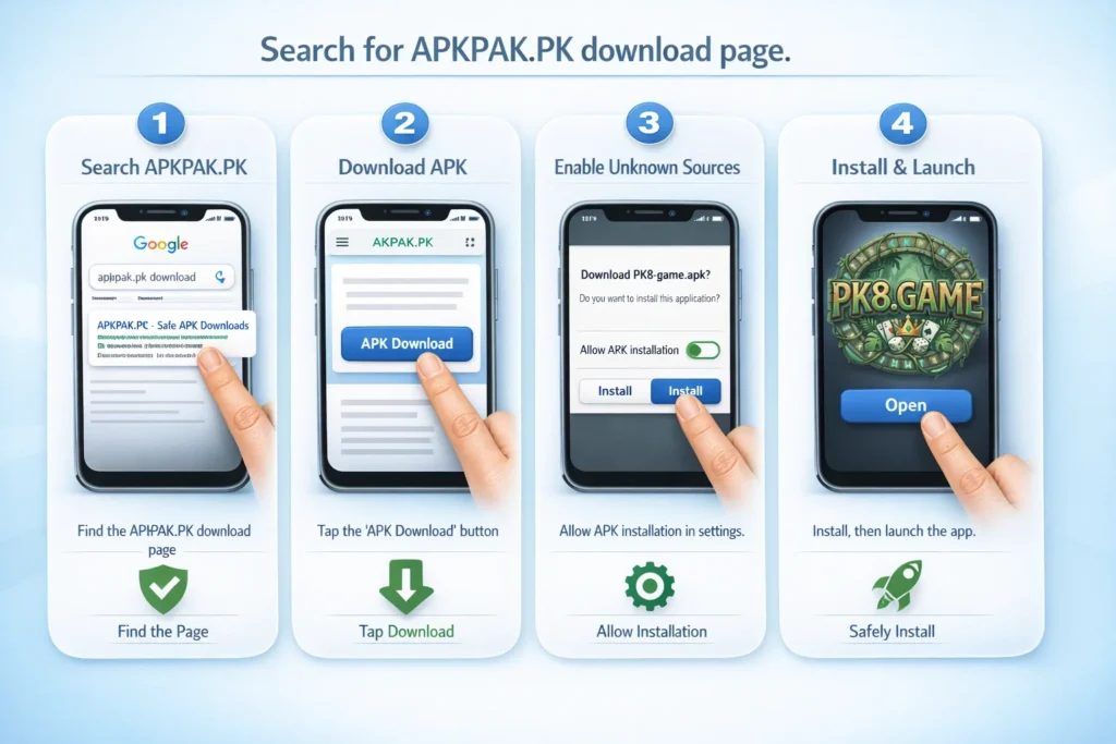 steps to download and install pk8 game