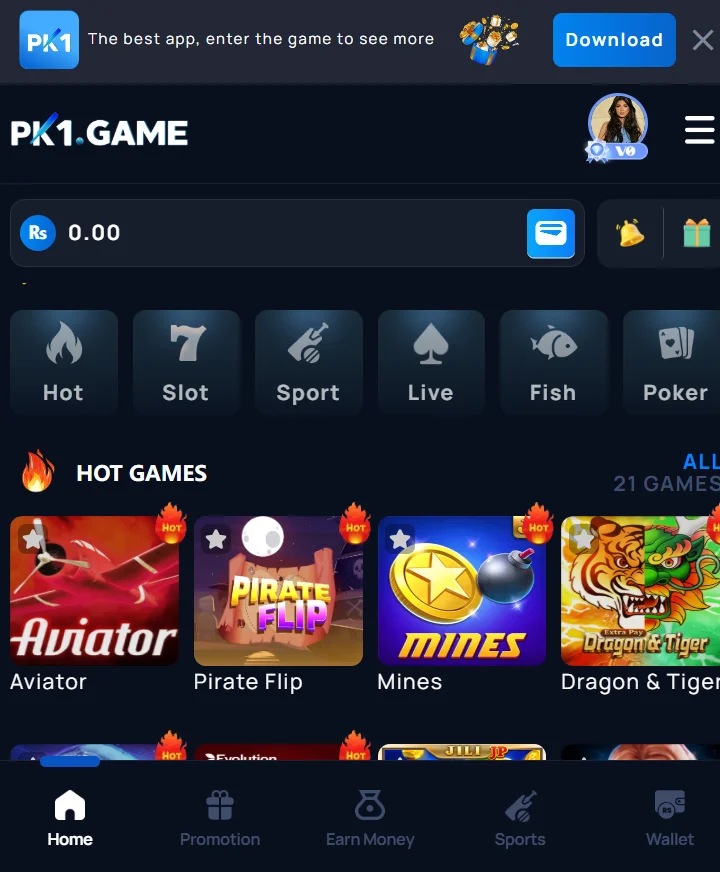 after log in interface of pk1 game