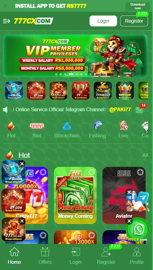 777cx game interface after log in