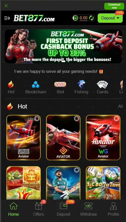 interface of bet877 game