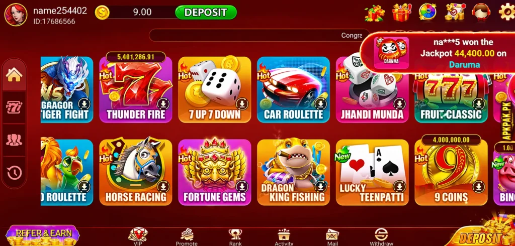 opening interface of 3patti hot game