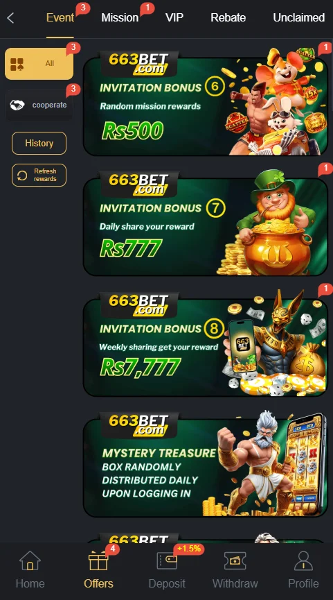 rewards and bonuses of 663bet game
