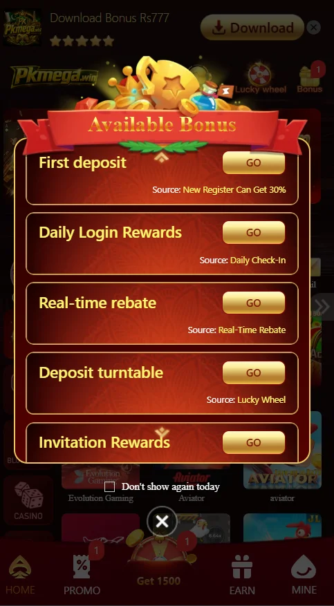 bonuses in pkmega win