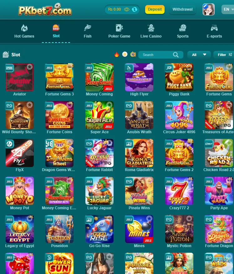 slot games in pkbet7 game