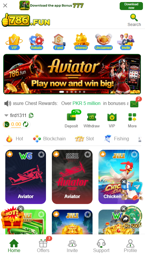 interface of 786fun game