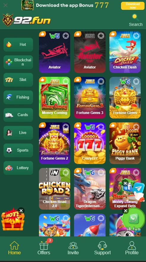 Welcome bonus and daily rewards shown on 92Fun Game