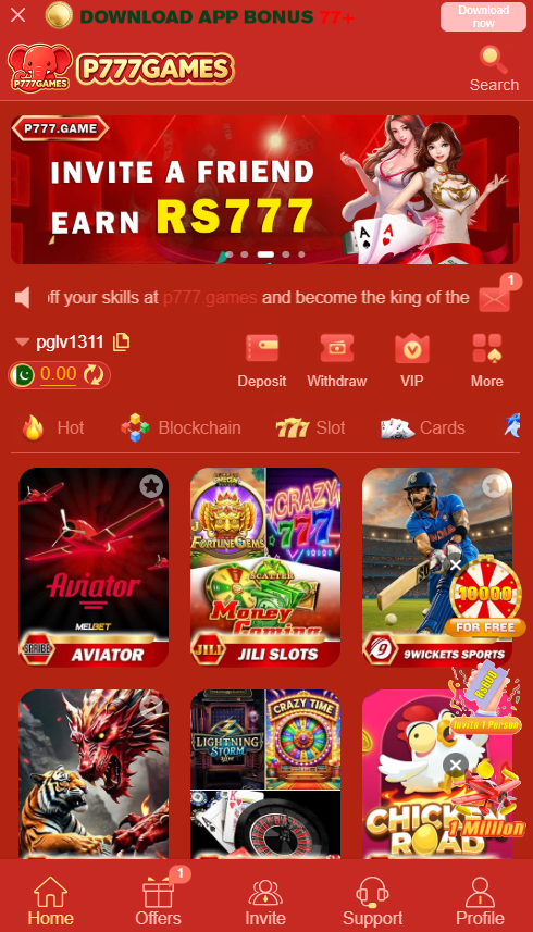 dashboard of p777 game