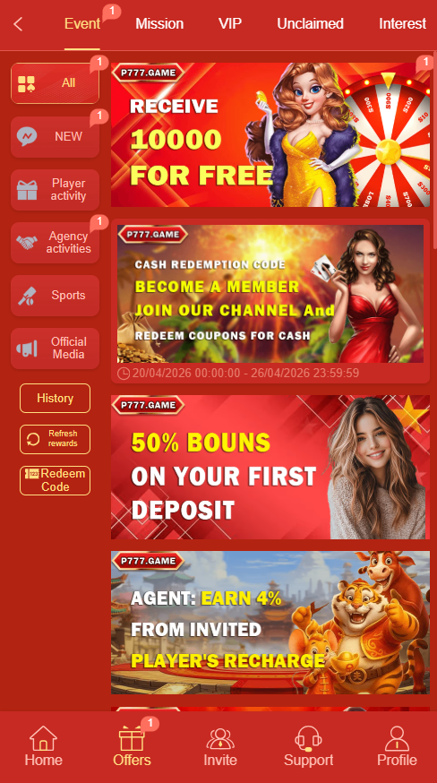main features of p777 game