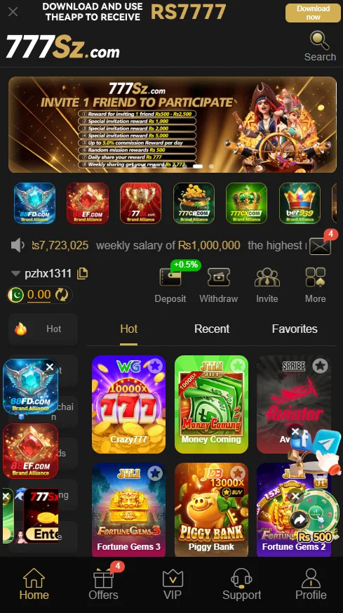 main dashboard of 777sz game