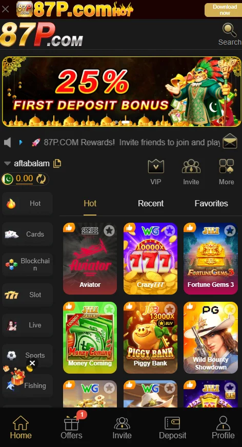 main dashboard of 87p game